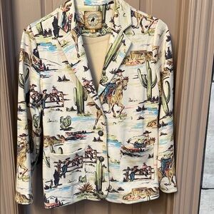 Ladies Western Print Cream Blazer Jacket - [Fashion Express]